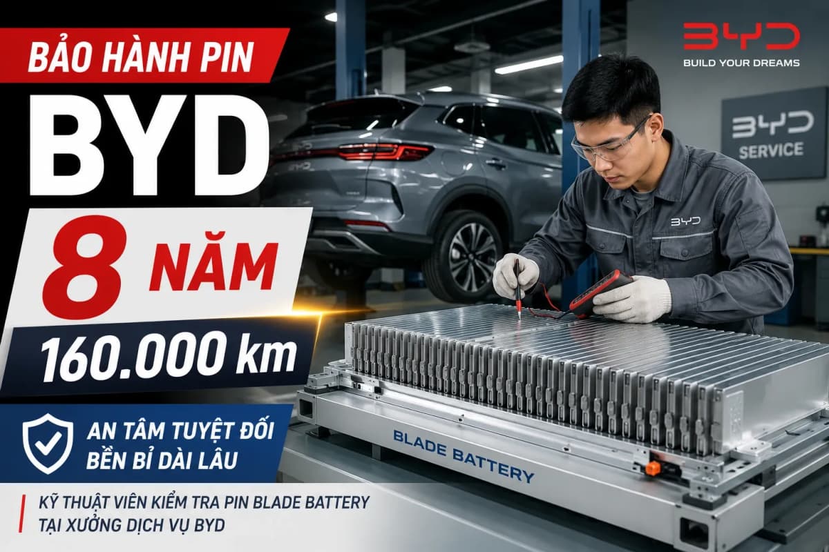 Bảo hành pin BYD: 8 năm/160.000 km & phí thay pin 2026