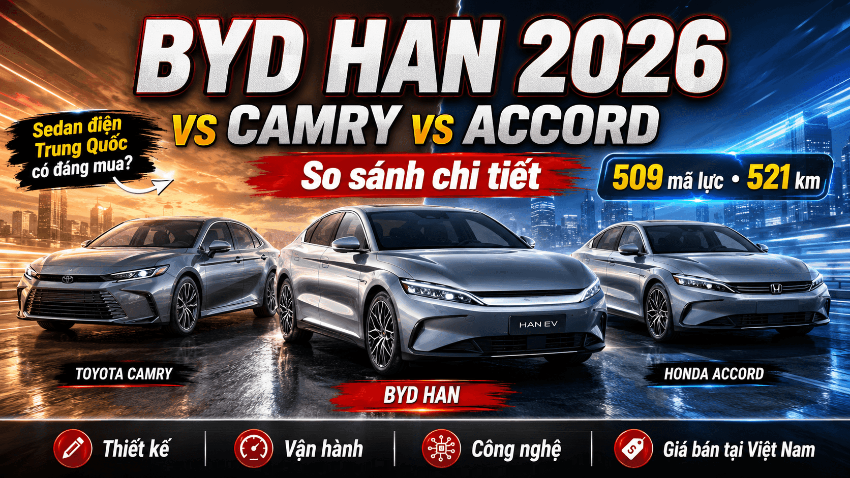 BYD Han 2026 vs Toyota Camry vs Honda Accord: Sedan hạng sang nào xứng đáng với 1,5 tỷ của bạn?