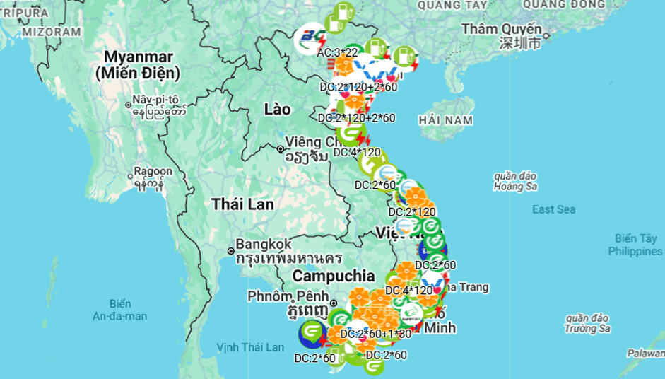 Map showing EV charging station locations across Singapore