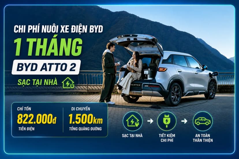 Chi phí nuôi xe điện BYD 1 tháng: Thực tế 1,84 triệu đồng